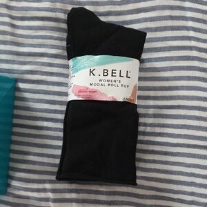 K. Bell Women's Black Modal Roll Top Socks - 6 Pairs